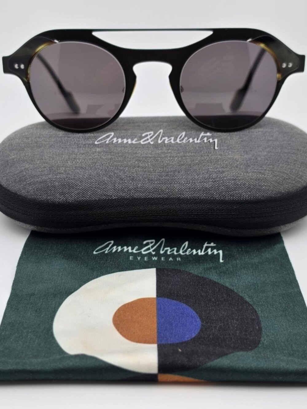 Anne & Valentin Stroke U229 Olive Frame Green Lens Aviator Sunglasses w/ Case